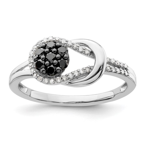 925 Sterling Silver Rhodium-plated Black and White Diamond Love Knot Ring Size 8 - Picture 1 of 9
